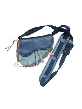 DIOR Men x SACAI Green Navy Technical Fabric Nylon Leather Shoulder Saddle Bag